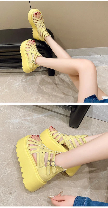 8CM Designers Women Summer Leather Sandals Open Toe Platform Wedge Sneakers New Women Casual Shoes Beach Sandálias Das Mulheres