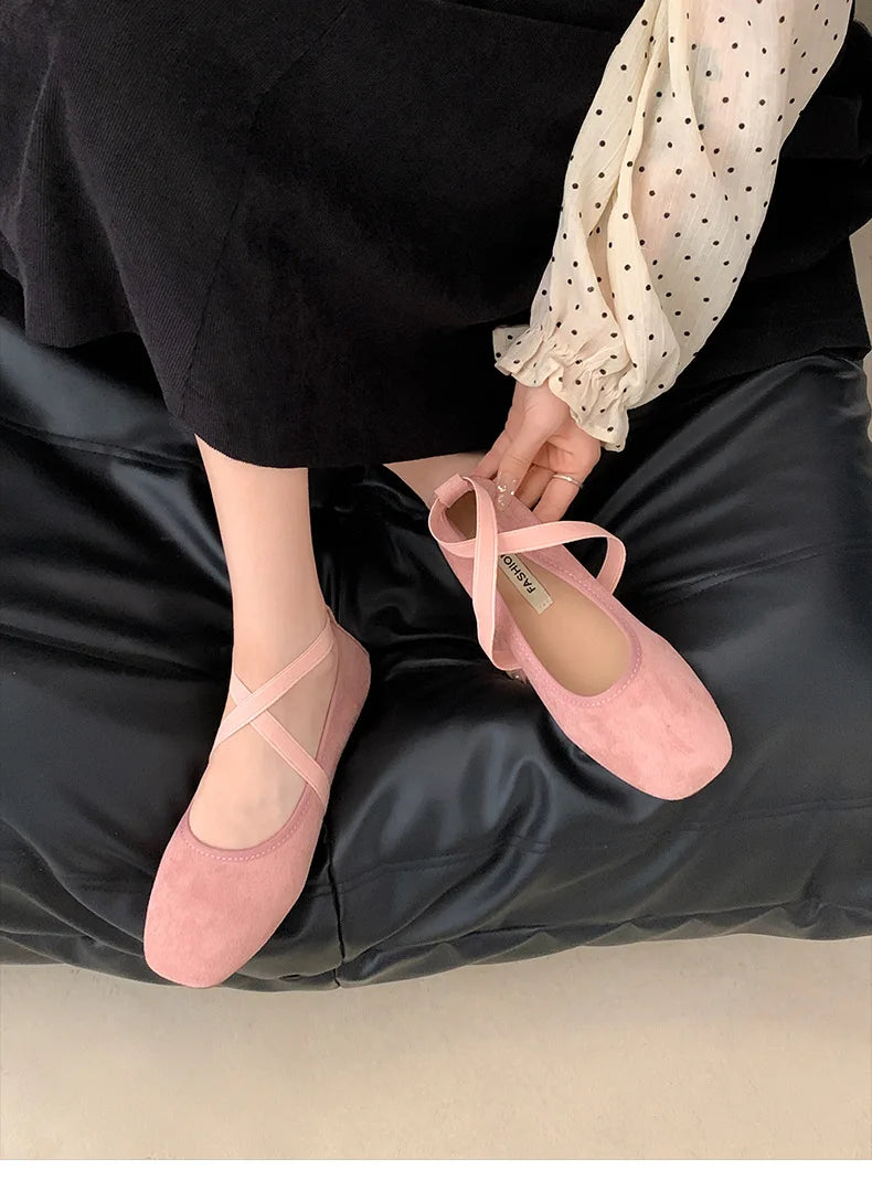 2024 New Spring Summer Flat Ballet Shoes Women's Shoes Retro Mary Jane Shoes Square Toe Shallow Mouth New Cross Women Loafers
