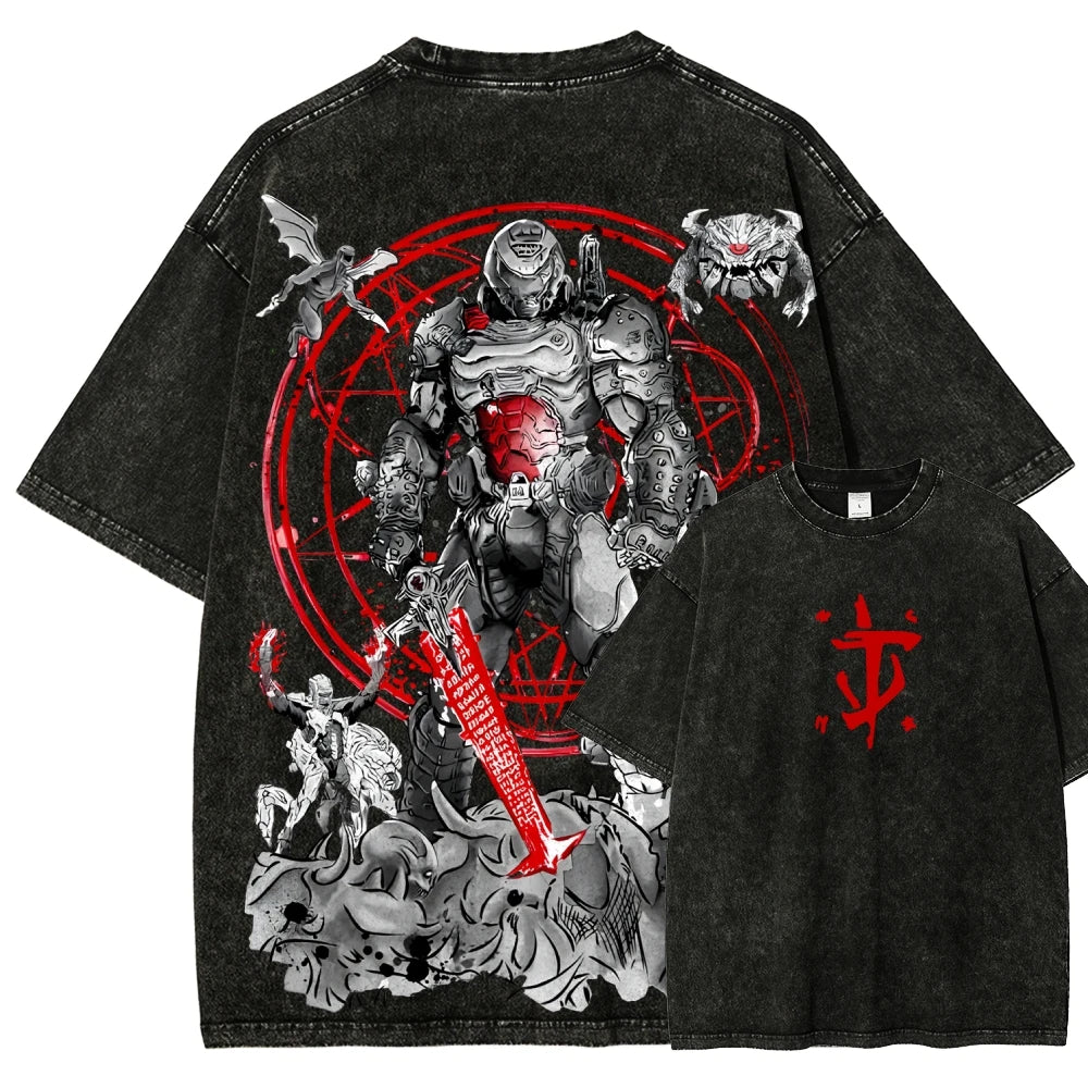 DOOM Anime Lover Washed T-shirt New Model Year round clothing personality Clothes Plus Size Unisex Retro Fashion hot product tee