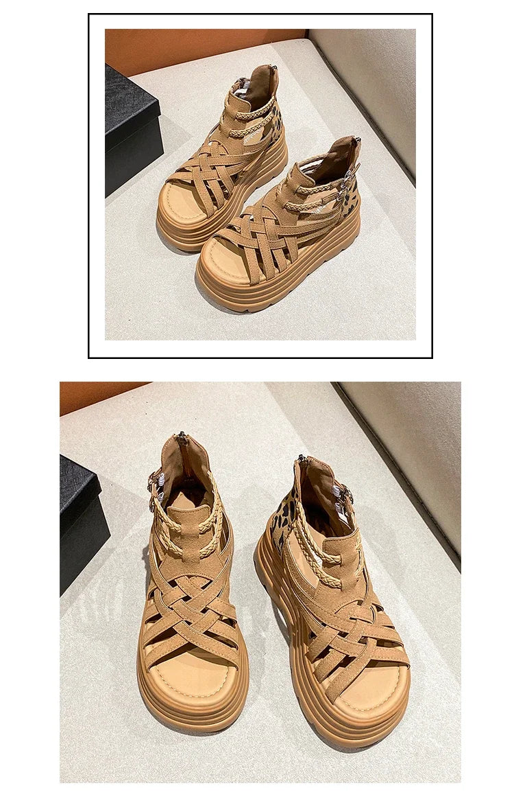 8CM Designers Women Summer Leather Sandals Open Toe Platform Wedge Sneakers New Women Casual Shoes Beach Sandálias Das Mulheres