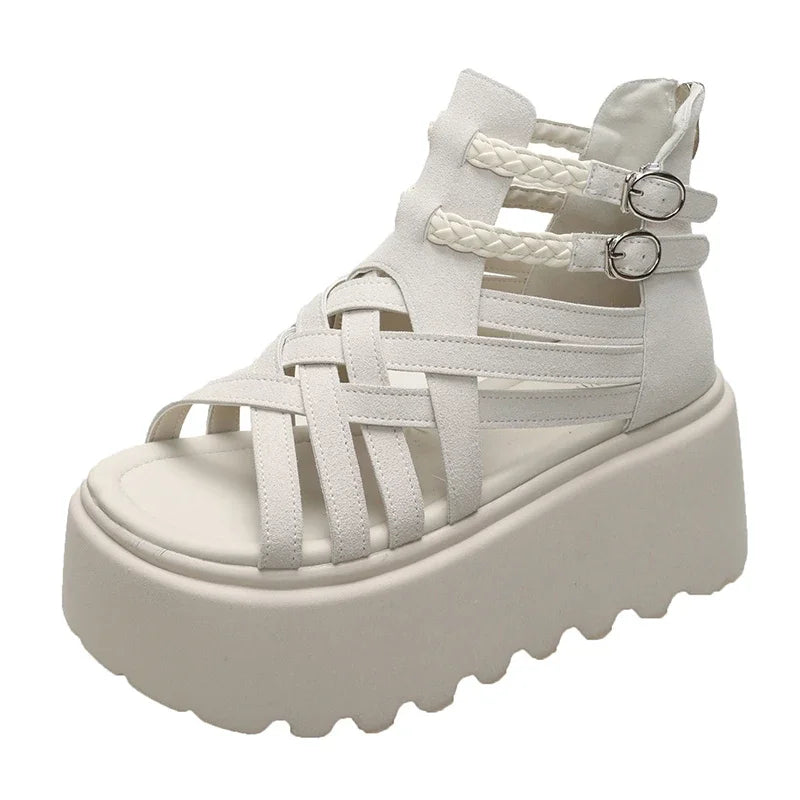 8CM Designers Women Summer Leather Sandals Open Toe Platform Wedge Sneakers New Women Casual Shoes Beach Sandálias Das Mulheres