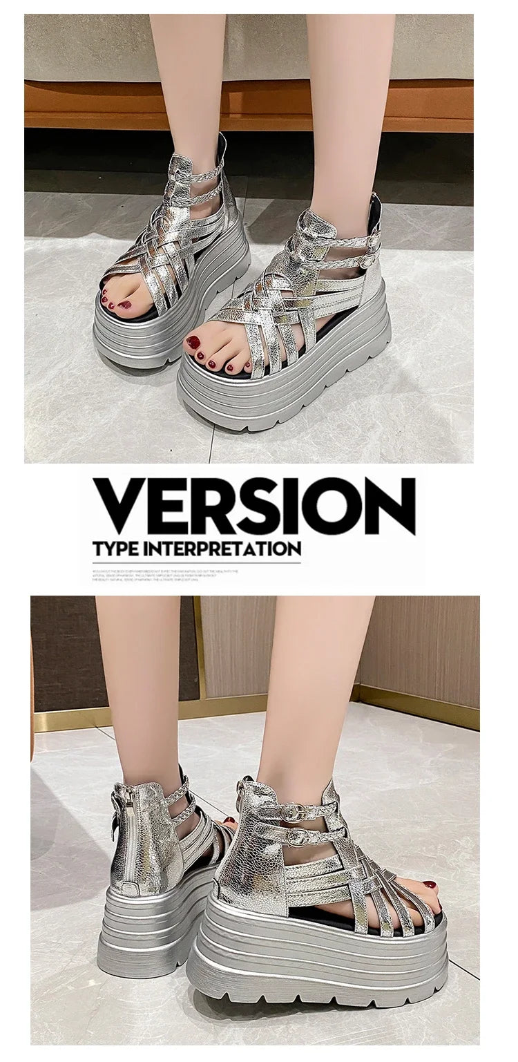 8CM Designers Women Summer Leather Sandals Open Toe Platform Wedge Sneakers New Women Casual Shoes Beach Sandálias Das Mulheres