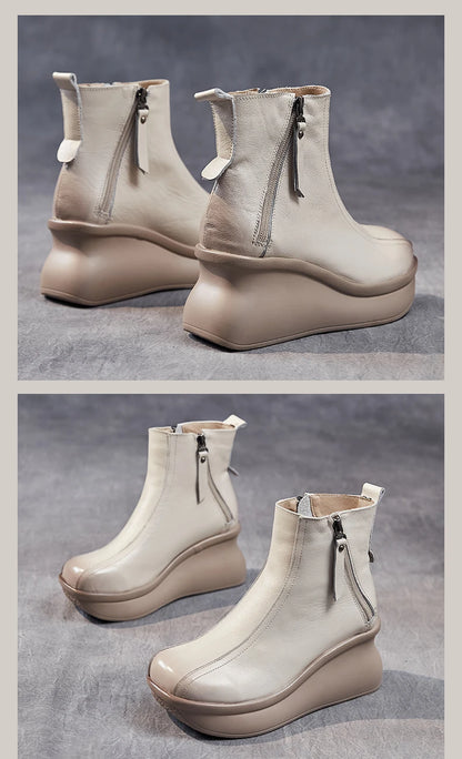 GKTINOO Genuine Leather Women Boots Retro Shoes 2025 New Autumn Winter Round Toe Double Zipper Handmade Concise Platform Boots