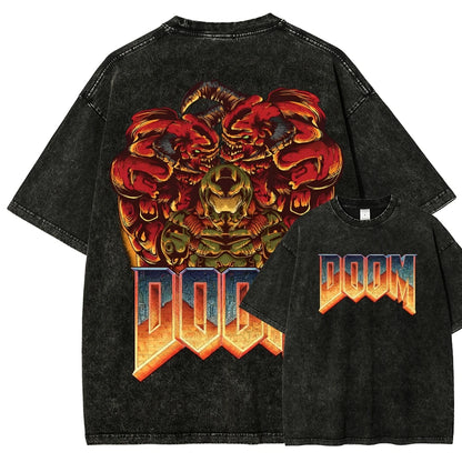 DOOM Anime Lover Washed T-shirt New Model Year round clothing personality Clothes Plus Size Unisex Retro Fashion hot product tee