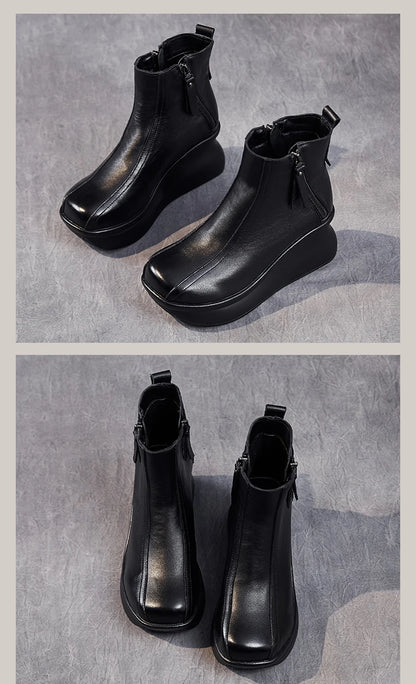 GKTINOO Genuine Leather Women Boots Retro Shoes 2025 New Autumn Winter Round Toe Double Zipper Handmade Concise Platform Boots