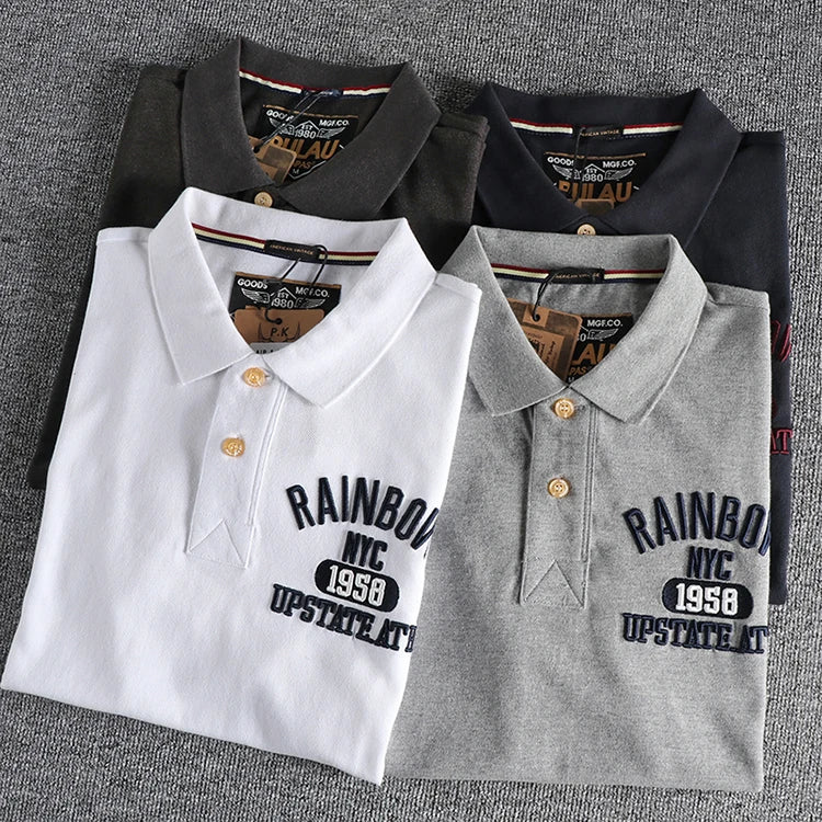 Summer new product three-dimensional embroidery alphabet classic vintage polo shirt short sleeve washed beaded ground mesh lapel