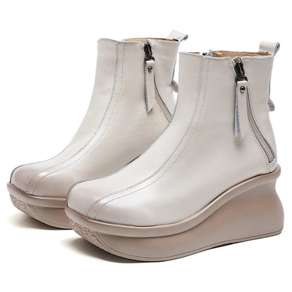 GKTINOO Genuine Leather Women Boots Retro Shoes 2025 New Autumn Winter Round Toe Double Zipper Handmade Concise Platform Boots
