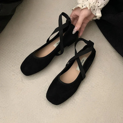 2024 New Spring Summer Flat Ballet Shoes Women's Shoes Retro Mary Jane Shoes Square Toe Shallow Mouth New Cross Women Loafers