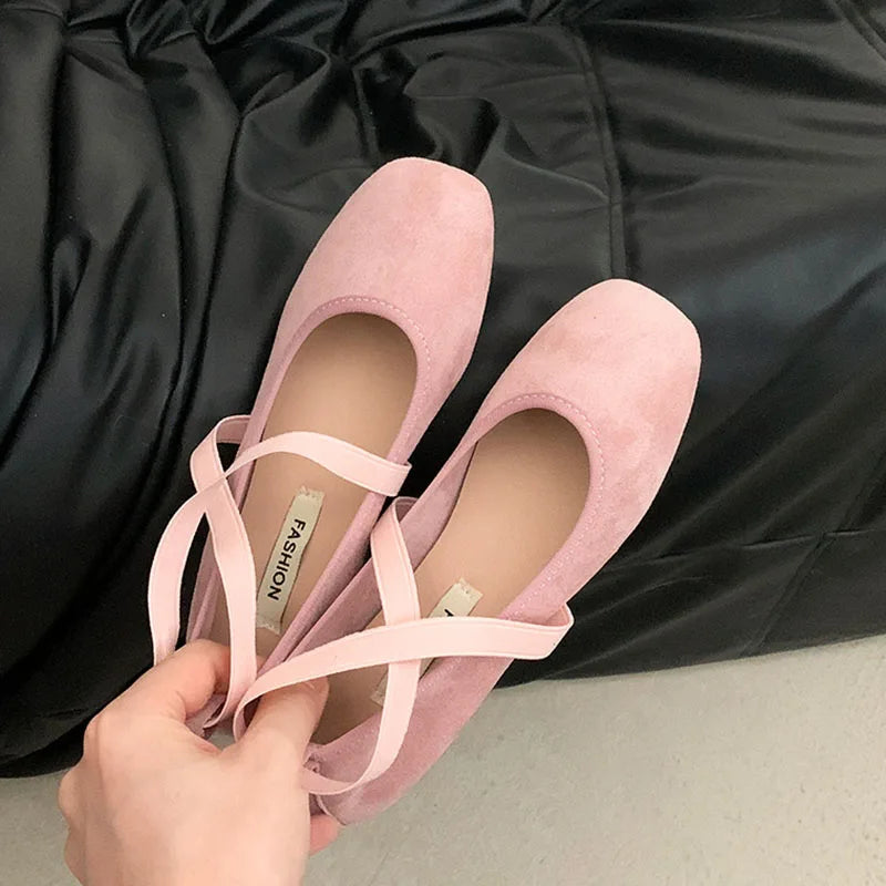 2024 New Spring Summer Flat Ballet Shoes Women's Shoes Retro Mary Jane Shoes Square Toe Shallow Mouth New Cross Women Loafers