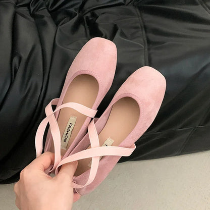 2024 New Spring Summer Flat Ballet Shoes Women's Shoes Retro Mary Jane Shoes Square Toe Shallow Mouth New Cross Women Loafers