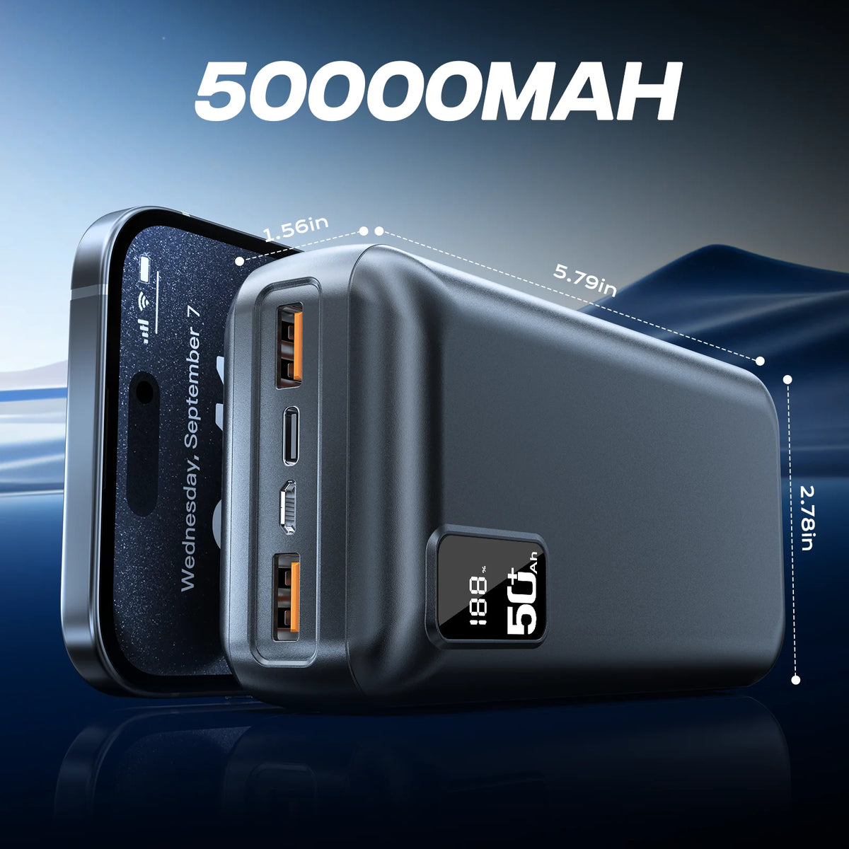 hganus 22.5W Power Bank 50000mAh QC PD3.0 Fast Charging Powerbank Portable Charger External Battery For iPad iPhone17 Xiaomi