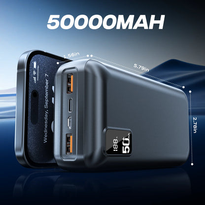 hganus 22.5W Power Bank 50000mAh QC PD3.0 Fast Charging Powerbank Portable Charger External Battery For iPad iPhone17 Xiaomi