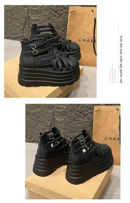 8CM Designers Women Summer Leather Sandals Open Toe Platform Wedge Sneakers New Women Casual Shoes Beach Sandálias Das Mulheres