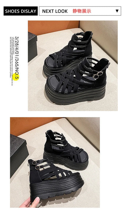 8CM Designers Women Summer Leather Sandals Open Toe Platform Wedge Sneakers New Women Casual Shoes Beach Sandálias Das Mulheres