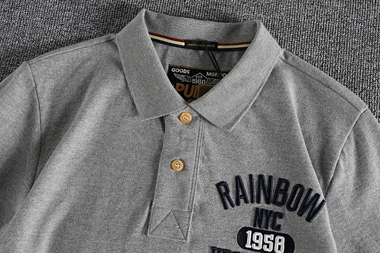 Summer new product three-dimensional embroidery alphabet classic vintage polo shirt short sleeve washed beaded ground mesh lapel