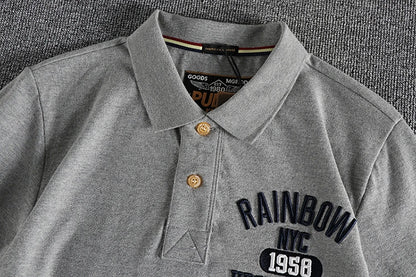 Summer new product three-dimensional embroidery alphabet classic vintage polo shirt short sleeve washed beaded ground mesh lapel