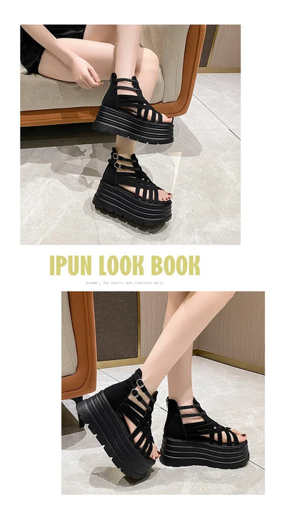 8CM Designers Women Summer Leather Sandals Open Toe Platform Wedge Sneakers New Women Casual Shoes Beach Sandálias Das Mulheres