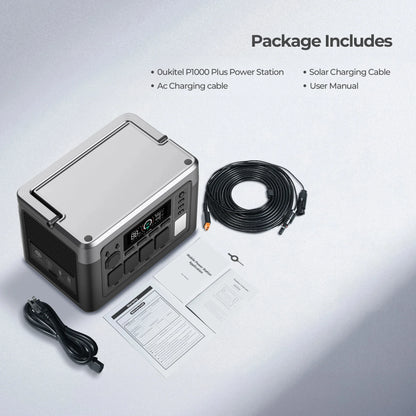 OUKITEL P1000 PLUS Portable Power Station 1800W 1024Wh Solar Generator with LiFePO4 Battery Fast Charging Smart App Control
