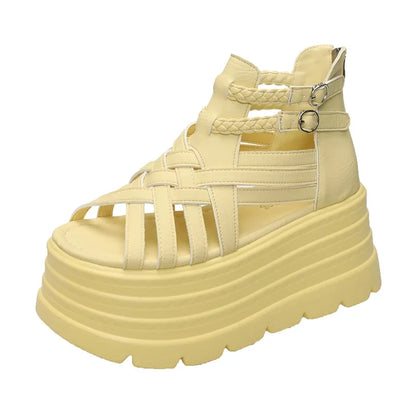 8CM Designers Women Summer Leather Sandals Open Toe Platform Wedge Sneakers New Women Casual Shoes Beach Sandálias Das Mulheres
