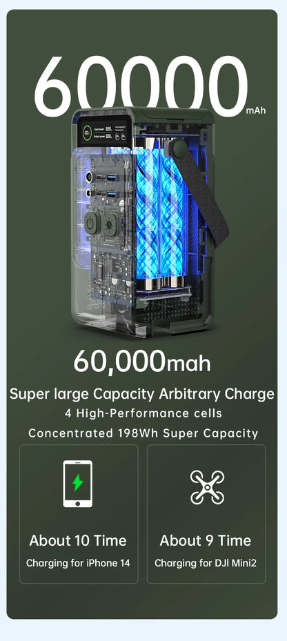 Ctolity AP200L 200W Power Bank 192Wh Lifepo4 Battery 60000mAh Solar Generator for Camping Portable Power Station LED Light