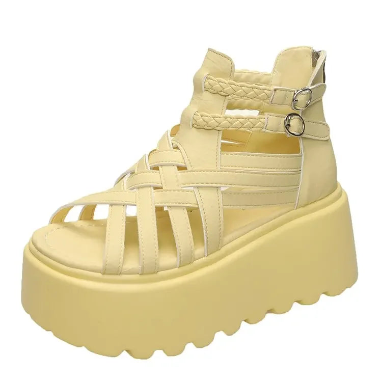 8CM Designers Women Summer Leather Sandals Open Toe Platform Wedge Sneakers New Women Casual Shoes Beach Sandálias Das Mulheres