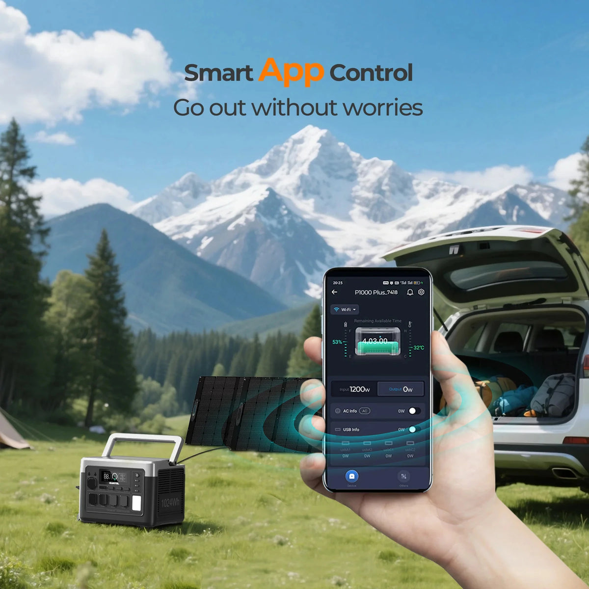 OUKITEL P1000 PLUS Portable Power Station 1800W 1024Wh Solar Generator with LiFePO4 Battery Fast Charging Smart App Control