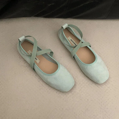 2024 New Spring Summer Flat Ballet Shoes Women's Shoes Retro Mary Jane Shoes Square Toe Shallow Mouth New Cross Women Loafers