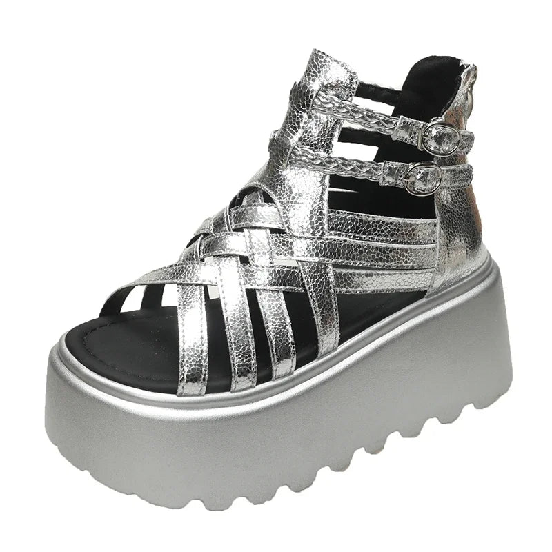 8CM Designers Women Summer Leather Sandals Open Toe Platform Wedge Sneakers New Women Casual Shoes Beach Sandálias Das Mulheres
