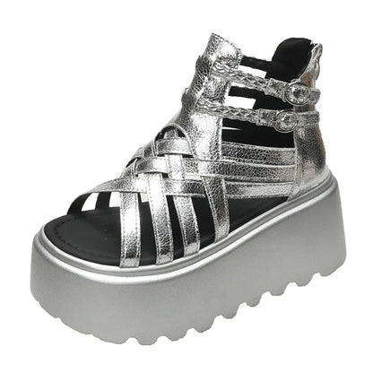 8CM Designers Women Summer Leather Sandals Open Toe Platform Wedge Sneakers New Women Casual Shoes Beach Sandálias Das Mulheres