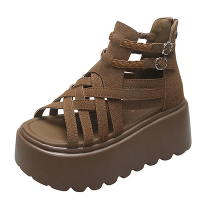 8CM Designers Women Summer Leather Sandals Open Toe Platform Wedge Sneakers New Women Casual Shoes Beach Sandálias Das Mulheres