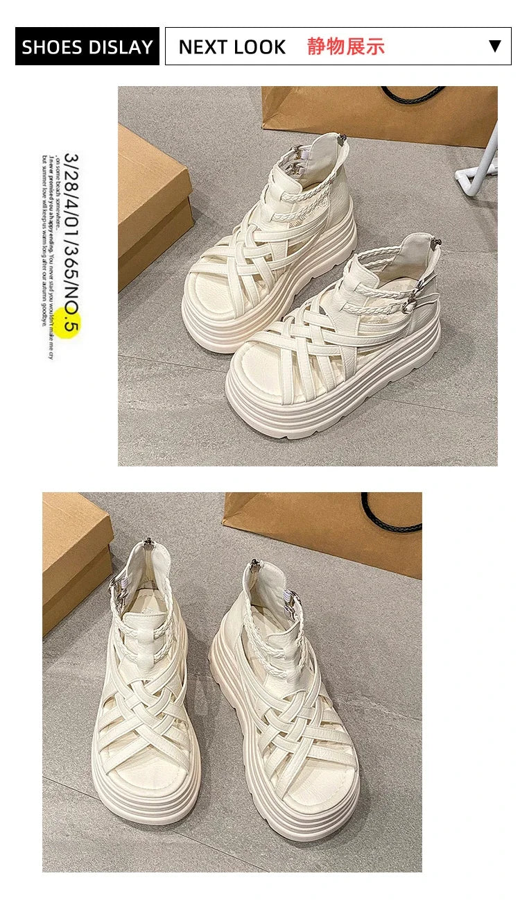 8CM Designers Women Summer Leather Sandals Open Toe Platform Wedge Sneakers New Women Casual Shoes Beach Sandálias Das Mulheres