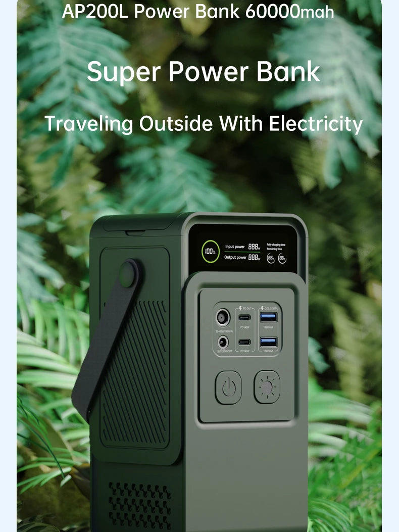 Ctolity AP200L 200W Power Bank 192Wh Lifepo4 Battery 60000mAh Solar Generator for Camping Portable Power Station LED Light