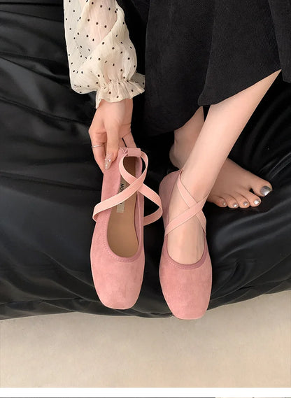 2024 New Spring Summer Flat Ballet Shoes Women's Shoes Retro Mary Jane Shoes Square Toe Shallow Mouth New Cross Women Loafers